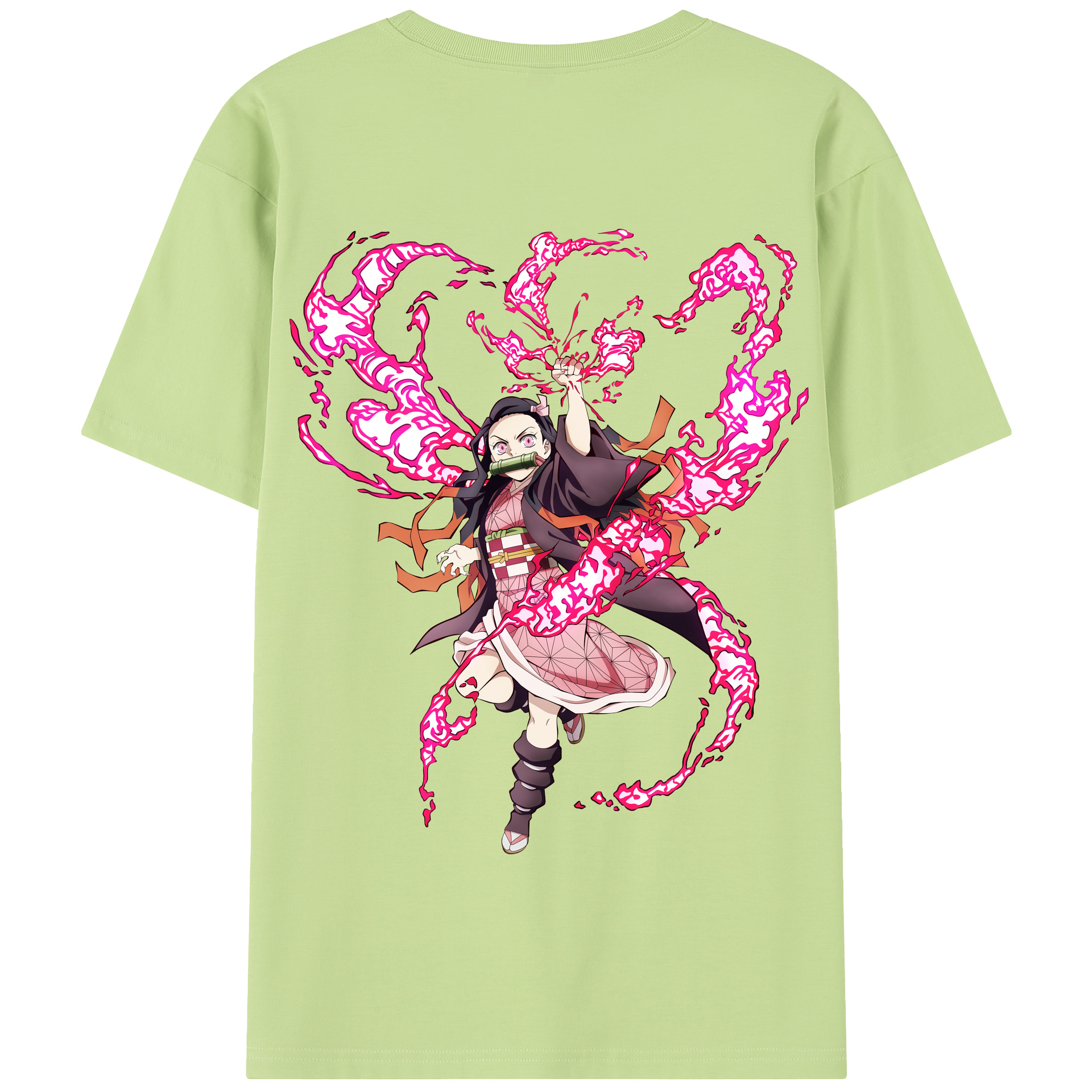 （画像用） 鬼滅の刃（きめつのやいば）竈門 禰󠄀豆子／かまど ねずこ Kamado Nezuko 綿100％半袖Tシャツ（背面プリント）